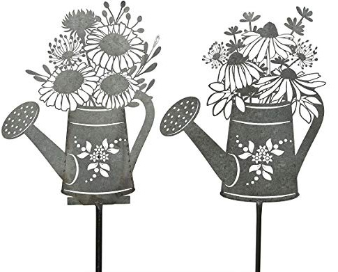 Gartenstab Gartenstecker Pflanzstecker Stab Zink grau Motiv Blumen Höhe 98 cm Stückpreis