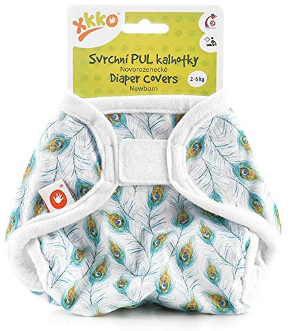 XKKO - Überhose (PUL) - Newborn (2-4 kg) - Pfauenfedern