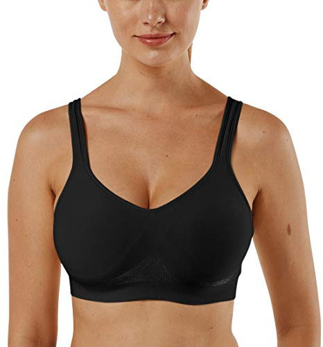 Vertvie Dam 1/2/3 set med enfärgad sportbehå utan bygel, bustier i klassisk modell och bekväm stretch, bh med medium stöd, vadderad må-bra-bh, svart, S