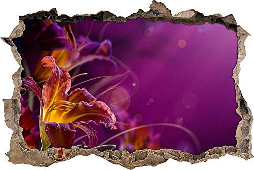 3D-Effekt Wandtattoo Aufkleber Durchbruch selbstklebendes Wandbild Wandsticker Stein Wanddurchbruch Wandaufkleber Tattoo,prächtige lila Lilie,Größe:80x125cm