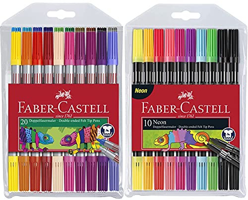 Faber-Castell 151119 - Doppelfasermaler 20er Etui, 1 Stück & 151109 - Doppelfasermaler 10er Etui, neon
