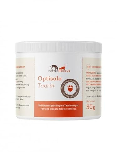 Futtermedicus Optisolo Taurina | 50 g | Complemento alimenticio para perros y gatos | En caso de deficiencia de taurina relacionada con la nutrición | Apto para cocinar y barfen, sabor neutro