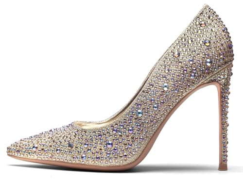 GENSHUO Décolleté con Tacco Alto Donna Tacchi Alti in Strass Oro da 10 cm, Scarpe Sexy a Punta con Tacchi a Spillo, Tacchi da Sposa Glitterati per Matrimonio Stilettos Scintillanti per Feste 37.5EU