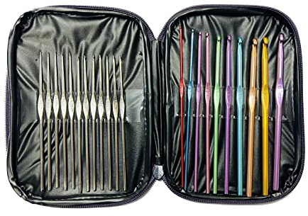22pcs Crochet Hooks Set, Leather Case, Assorted Aluminium Needles 0.60mm 0.75mm 0.85mm 0.90mm 1mm 1.1mm 1.25mm 1.4mm 1.5mm 1.6mm 1.75mm 1.9mm 2mm 2.5mm 3mm 3.5mm 4mm 4.5mm 5mm 5.5mm 6mm 6.5mm