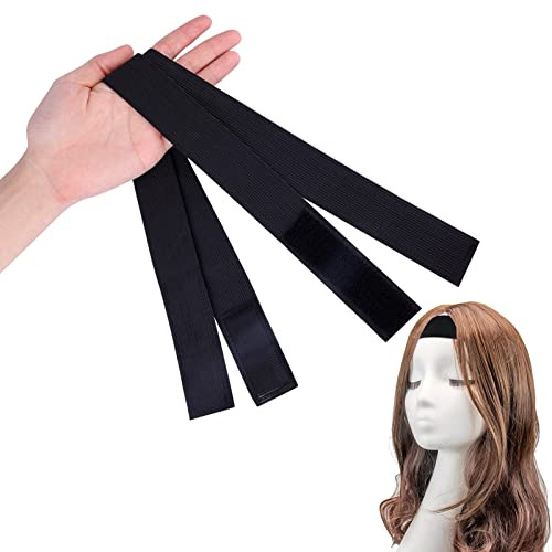 SAVITA 2pcs Elastic Bands for Wigs Edges, Wig Band Edge Wrap Lace Wig Grip Band Elastic Wig Strap with Magic Adhesive Lace Melting Band Elastic Bands for Lace Front Edges (Black)