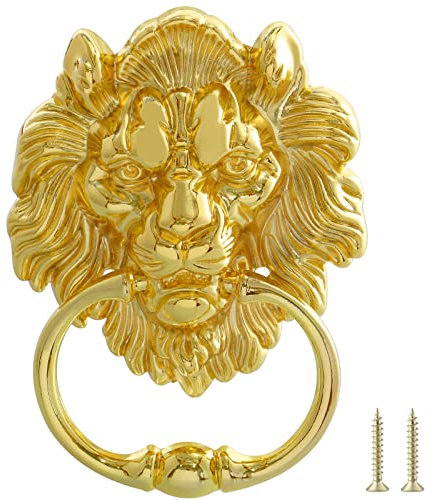MOLIGOU Battente per porta a testa di leone, 15,7 cm, decorativo per porta d'ingresso, maniglia antica per leone (oro)