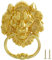 MOLIGOU - Aldaba de puerta con cabeza de león, 15,2 cm, decorativa, manija de anillo de puerta con león envejecido, dorado