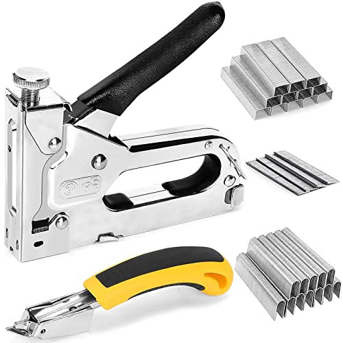 Pistola grapadora 3 en 1 de ajuste manual resistente con 6050 clavos y herramienta de extracción para fijar muebles de tapicería, pequeños proyectos alrededor de la casa