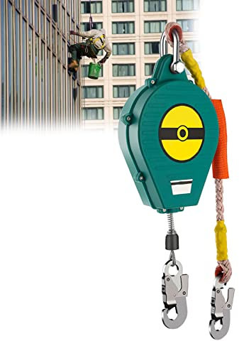 Harnais de Sécurité Anti Chute 3-20m Ligne de Vie Auto-Rétractable avec Nouveau Mécanisme de Verrouillage Dispositif Antichute a Rappel pour Toiture et D’échafaudage Capacité de Chargement: 15