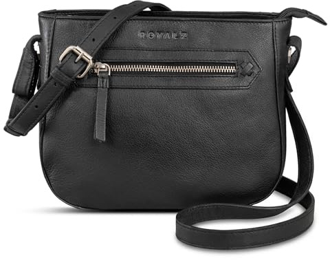 ROYALZ Cheyenne Vintage Handtasche Damen klein Leder - Echtleder Umhängetasche für Alltag City Ausgehen - Damenhandtasche als moderne Crossbody oder Schultertasche;Farbe:Schwarz
