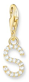THOMAS SABO Charm-Anhänger Buchstabe S mit weißen Steinen vergoldet 750 Gelbgold Vergoldung, 925 Sterlingsilber