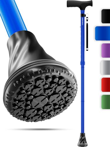 HONEYBULL Gehstock für Damen & Herren - Einzelne Spitze, Faltbar, Verstellbar, Zusammenklappbar, robust und belastbar bis 113 kg | Gehstock Gehhilfe für Senioren (Blau)
