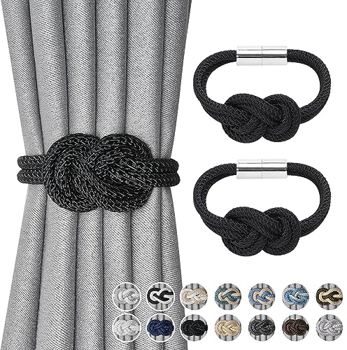 Pretty Jolly Mini magnetisk gardin gardinomtag nordisk enkel stil gardin gardin elegant dekorativ gardin draperi slips tillbaka för hem och kontor fönster drapery, svart, 2 stycken