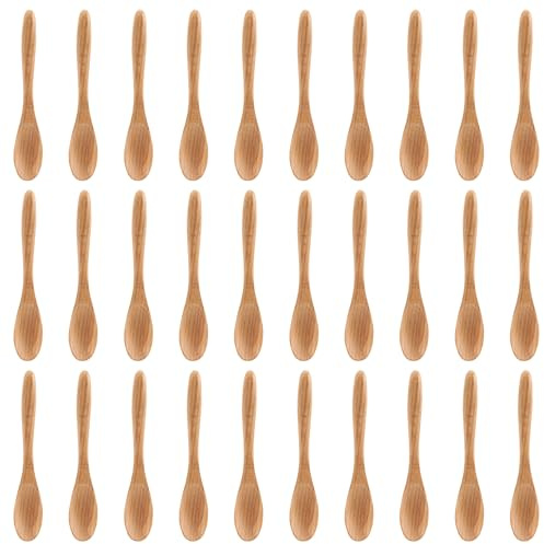 Hepzest Mini Wooden Spoons 30 Pieces,Wooden Spoon,Spoon,Small for Kids,13.5cm Small Wooden Spoons,for Condiments,Ice Cream, Coffee,Tea,Marmalade