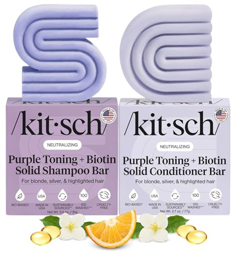 Kitsch Toning Purple Shampoo & Conditioner Bar Set For Blondes & Color Treated Hair - With Biotin for Strengthening & Neutralizing Brassy Tones - Vegan, Silicone & Sulfate Free