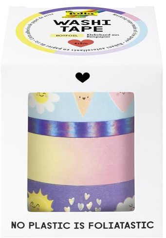 folia 26453 - Washi Tape SUNNYSIDE, Klebeband aus Reispapier, Hotfoil in bunten Wetter Motiven, 4er Set - ideal zum Verzieren und Dekorieren