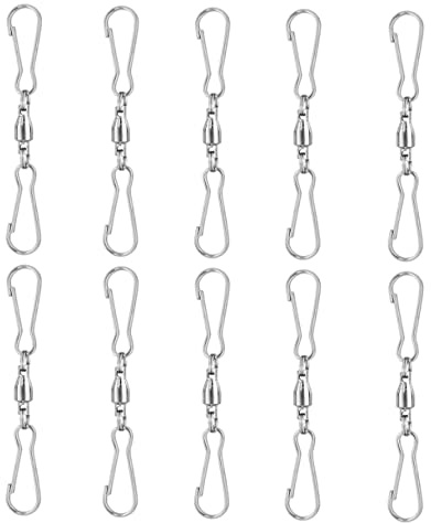 POPETPOP 10pcs Rotating Wind Chime Hook Outdoor Swivel Hook for Hanging Windsock Clips Dual Clips in Stainless Steel Small for Garden Decoration