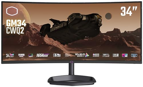 Cooler Master GM34-CWQ2 Écran Gaming Incurvé 34 - 1500R UWQHD (3440x1440) 165Hz, 0.5ms MPRT, Dalle VA, FreeSync Premium, 95% DCI-P3 Quantum Dot, HDR 400, Pied Réglable, DP 1.4, HDMI 2.0, USB Type-C