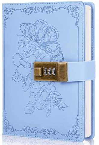 Diary with Lock, Vintage Lock Journal for Women and Girls, Hardcover Leather Journal for Gift, Refillable Lined Journal Notebook,5.2x 7.3, （Light Blue）