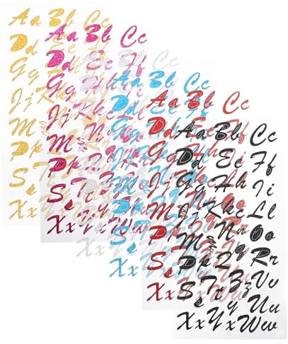 PLAFOPE 6blätter Bögen Selbstklebende Buchstaben-aufkleber Mit Glitzer Dekorative Alphabet-buchstaben-zahlen-sticker Zum Basteln Und Dekorieren