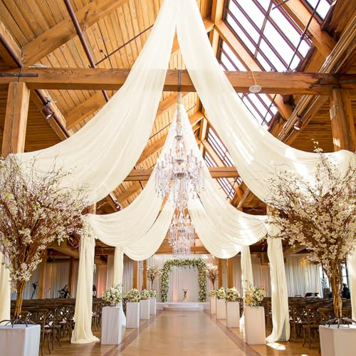 REWOMC 6 Panels Ivory Ceiling Drapes for Wedding, 5ftx20ft Ceiling Drapes Cheesecloth Sheer Fabric Curtain Wedding Arch Draping Fabric Romantic Ceiling Decorations for Wedding Party Ceremony Stage