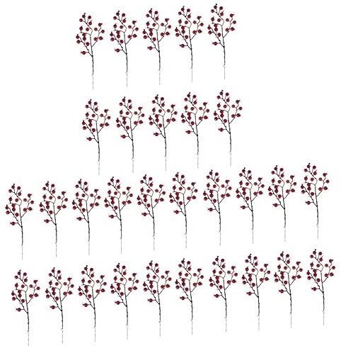 PRETYZOOM 30 Stück 14 Künstliche Beeren Weihnachtsgrün Stammt Mit Grünen Blättern Weihnachten Beerenstiel Christbaumschmuck Beerenstiele Pflücken Stechpalmenbeeren Für Kranz Rot