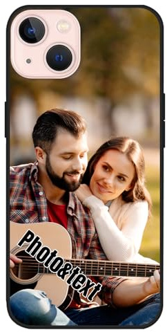 Personalisierte Handyhülle für iPhone 13 Hülle Personalisiert Foto Bild Digital individuelles Custom Logo Text Namen Schutzhülle Silikon Schwarz Ultradünn Case Umfassender Schutz Kratzfest