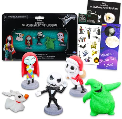 Decoración para tartas de Pesadilla antes de Navidad – Paquete de decoraciones para tartas de Jack Skellington con 5 figuras de Nightmare Before Christmas Cake Toppers, calcomanías, más | Suministros