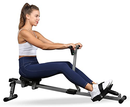 YSSOA Rowing Machine Rower Ergometer, with 12 Levels of Adjustable Resistance, Digital Monitor and 260 lbs of Maximum Load Black