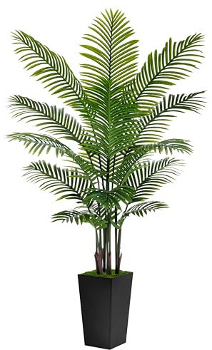 Artificial Palm Tree 6FT - Fake Tree with Black Tall Planter - Faux Tropical Areca Floor Plant in Pot - Artificial Silk Plant for Home Office Living Room Decor Indoor