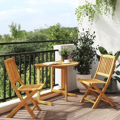 LXYZWRW Gartenmöbel-Set, 3-teilig, zusammenklappbar, Massivholz, Akazie, Outdoor-Möbel-Sets