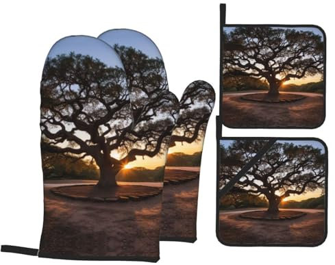 Set di 4 guanti da forno e presine a forma di albero a forma di cuore, set da 4 pezzi, decorazione per la casa e