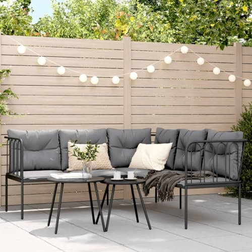 Xichuzi Gartensofa in L-Form mit Kissen Schwarz Stahl und Textilene, Lounge Sofa Outdoor, Garten Loungemöbel, Gartensofa, Gartenlounge - 4008108
