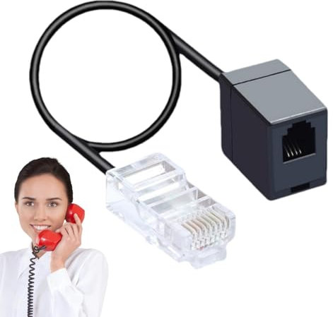 Adattatore da presa telefonica a Ethernet, adattatore da telefono a Ethernet, cavo di conversione solido da 35,6 cm | Adattatore da linea telefonica 8P4C a 6P4C, router, modem, cavo