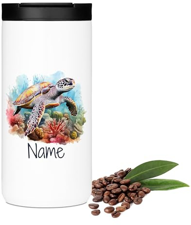GRAZDesign Personalisierter Kaffeebecher Schildkröte mit Namen - Thermobecher 400ml