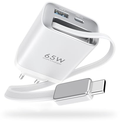 TOPADRE Retráctil Cargador 65W USB C Carga Rápida, GAN Type-C Alimentación de 3 Puertos PD/PPS para Macbook Pro/Air, iPhone 17/16/15/14/13/12 Pro MAX, para iPad Pro/Air, Tableta, Galaxy y más, Blanco