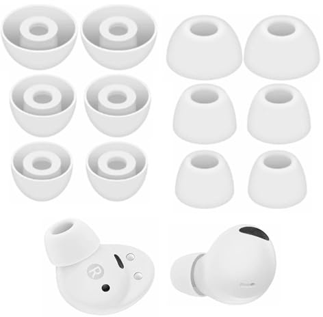 Rhinenet Ear Tips for Galaxy Buds 2 Pro In Ear tips buds Cover Eartips, Fit in The Charging Case Compatible with Samsung Galaxy Buds pro 2 Earbuds Silicone Ear Cover Earplugs S/M/L 6 Pairs (White)