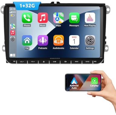 Essgoo Carplay Autoradio 9 Zoll Android 14 Car Stereo 32G Wireless Auto Radio Für VW Golf 5 6 Touran B6 EOS Tiguan Polo mit Bluetooth GPS RDS Navi Mirror Link FM SWC