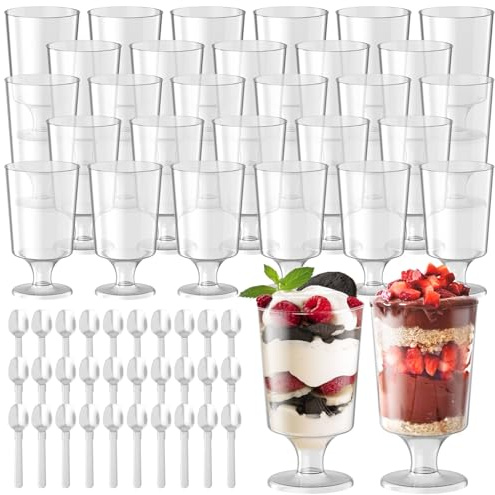 Dessertburkar plast, 30 st dessertkoppar i plast med skedar 120 ml dessertskålar ökenbägare, runda genomskinliga plastmuggar återanvändbara dessertglas ökenkoppar för bröllop fest