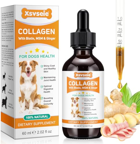 Flüssiges Kollagen für Hunde 60ml - Unterstützt Hüftgelenkflexibilität, Hautgesundheit & Juckreizlinderung - Fördert Verdauung, Immunsystem & Fellvitalität - Gelenknahrung mit Kollagen