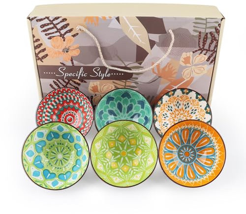 6 PCS Ramen Ceramic Bowl Set, 10 OZ/300 ML Soup Bowls Set (4.75 in), Salad Bowls, Serving Plates for Pasta, Soup Fruit, Handmade Colourful Bohemian Style, Pasta Bowl, Microwave Dishwasher Safe