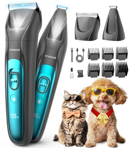 oneisall 2-in-1 Hundeschermaschine & Pfotentrimmer mit LED, Schermaschine Hunde Katze Extra Leise 2025, Wiederaufladbar 2000 mAh, Profi Haustier Trimmer für Dichtes, Lockiges Fell Pfoten Augen Ohren