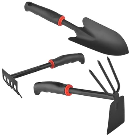 SUPVOX Juego De Herramientas De Jardín De Hierro, Pala Pequeña Ancha y Mini Rastrillo, Ideales para Jardinería Macetas y Cultivo De Suculentas, Mango Antideslizante Ergonómico, Kit 3 Piezas Negro