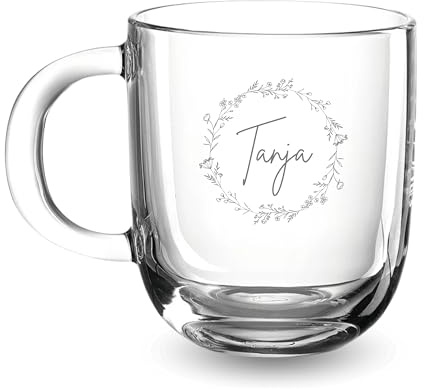 VILLA ROSA LOTTA Personalisierte Tasse mit Namen & Wunschtext - Große Glastasse mit Gravur als Geschenk Für Geburtstag, Weihnachten, Valentinstag
