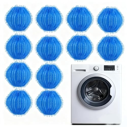 Lot de 12 boules réutilisables pour enlever les poils d'animaux - Accessoires pratiques pour enlever les poils d'animaux, peluches et peluches - Bleu