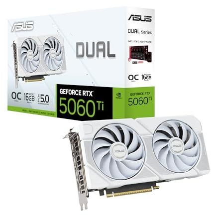 ASUS Dual GeForce RTX 5060 Ti 16GB GDDR7 White OC Edition (PCIe 5.0, 16GB GDDR7, DLSS 4, HDMI 2.1b, DisplayPort 2.1b, 2.5-Slot Design, Axial-tech Lüfterdesign, 0dB Technologie und mehr)