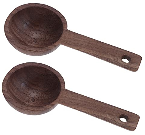 Cuchara de café de madera, cucharada de cucharada, cuchara molida de café, cucharada de nuez, cuchara medidora para frijoles molidos, té, azúcar, harina, agitador para mezclar (2PCS)