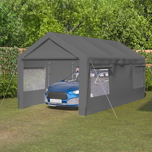 Yihomfy Autozelt Garage 3x6 m mit Rolltor, Wasserdichtes Fahrradzelt für Auto, Motorrad, Fahrrad, Gartenlager, PE Plane mit Stahlrahmen, Einfache Montage