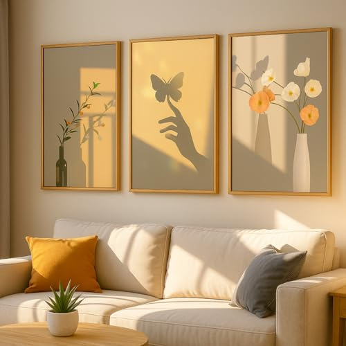 Xiyocadt 3er Set Leinwand Poster - Vase, Blumen, Schmetterlinge Wandbilder Bilder, Wanddekoration für Wohnzimmer, Schlafzimmer, Büro, Flur (40 x 50 cm/15.75 x 19.69 inches)