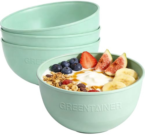Greentainer Schüssel Müslischalen/Salatschalen 4er Set Obstschale, Suppenschüssel für Kinder und Erwachesene|Leicht & Bruchsicher|Spülmaschinen- Mikrowellentauglich|Kunststoff -Grün